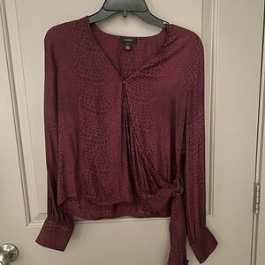 Halogen Burgundy Long-Sleeve Wrap Blouse